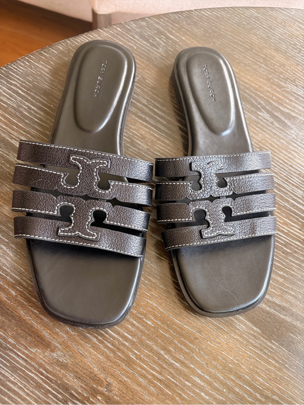Tory Burch Black Triple-Stripe Logo Slide Sandals